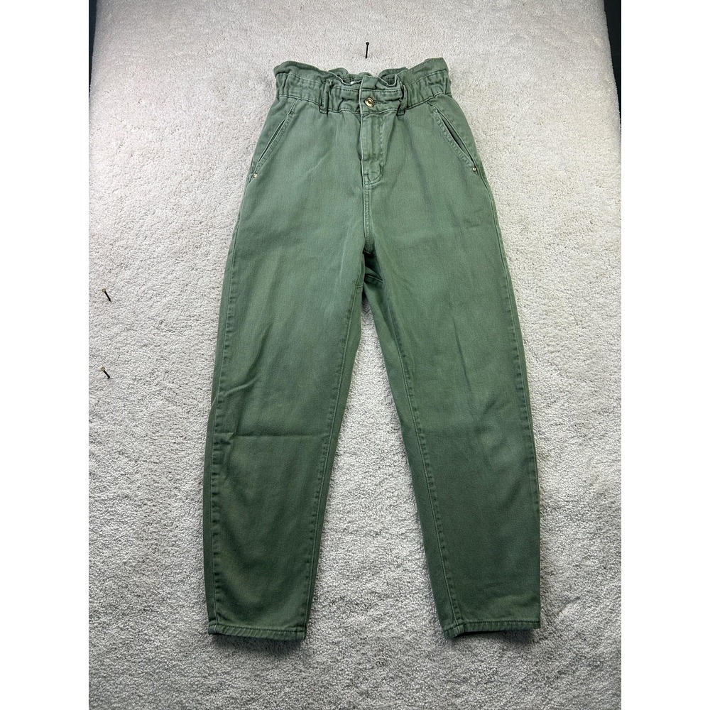 Zara Pants Womens 2 High Waist Paperbag Relaxed Fit Casual Trousers Pockets